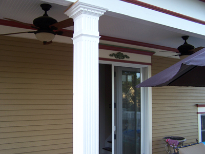 Outdoor ceiling fans on a rear deck