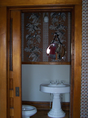Powder Room with a pedestal sink