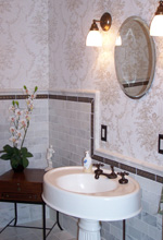 Powder Room with Marble tile and Original Victorian Pedestal Sink